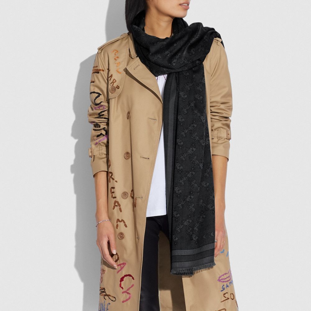 Lenço Coach Horse And Carriage Print Jacquard Stole Feminino Pretas | SXIQTVA-61