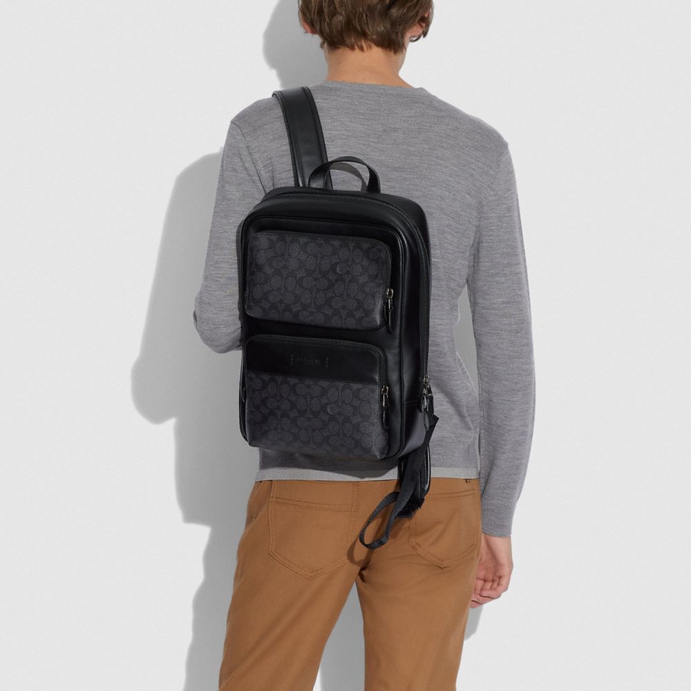 Mochilas Coach Gotham Backpack In Signature Canvas Masculino Pretas Cobre Cinzentas Pretas | XGKVUZI-79