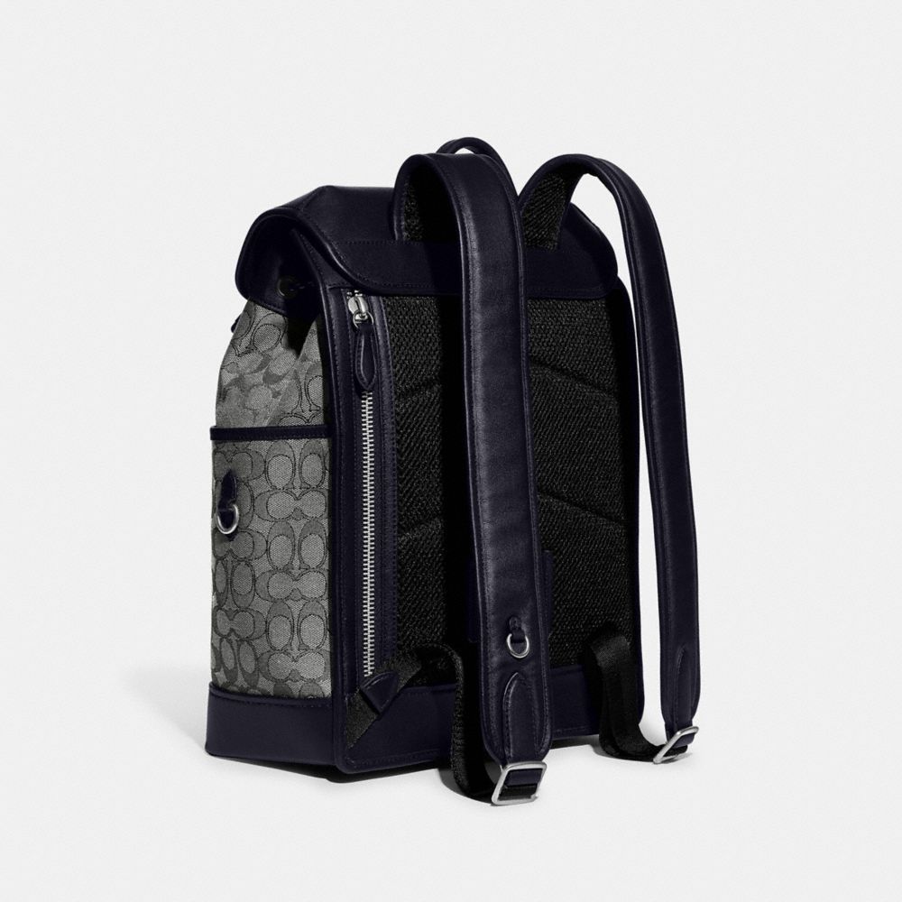 Mochilas Coach League Flap Backpack In Signature Jacquard Masculino Azul Marinho | XKYGSWH-95