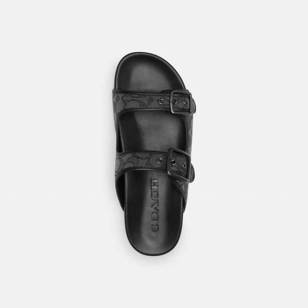 Sandálias Coach Buckle Strap Sandal In Signature Jacquard Masculino Pretas | MISFOTA-84