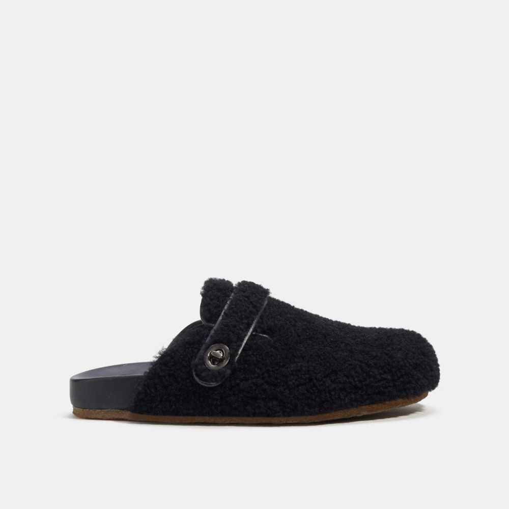 Sandálias Coach Clog In Shearling Masculino Pretas | OMTLADR-13