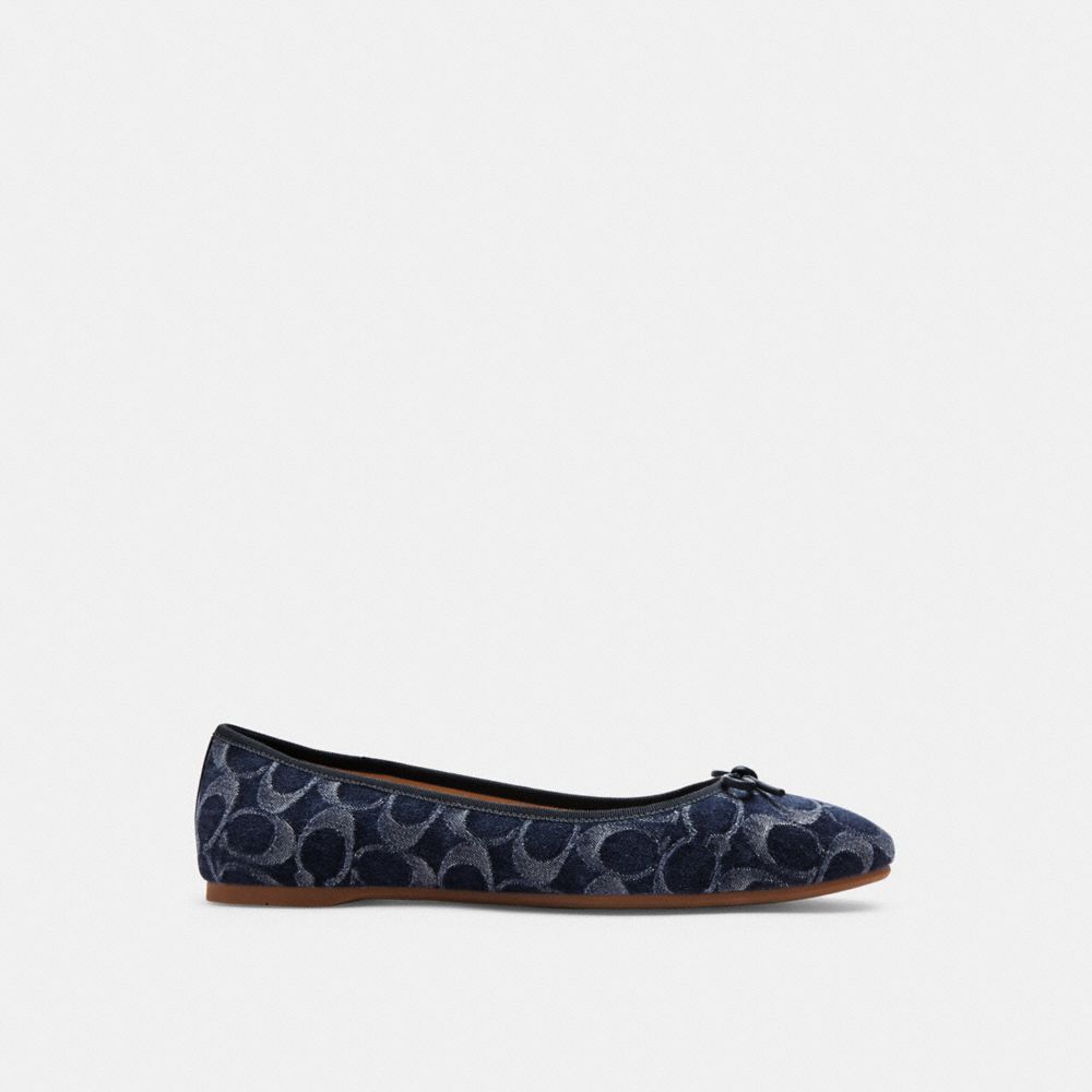 Sapatos Rasos Coach Abigail Flat In Signature Denim Feminino Azuis | SLJTEAB-73