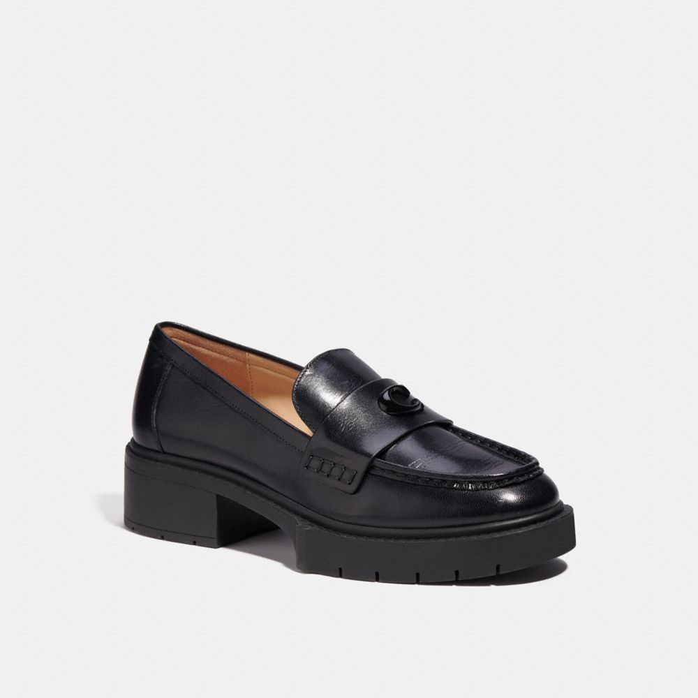 Sapatos Rasos Coach Leah Loafer Feminino Pretas | IGYPSKV-68