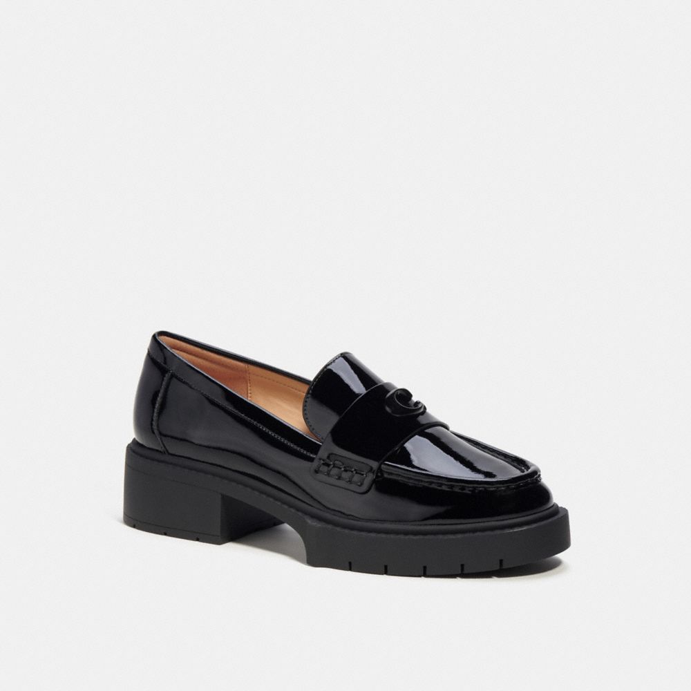 Sapatos Rasos Coach Leah Loafer Feminino Pretas | PGXQEDJ-13