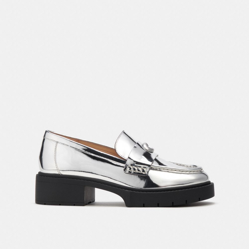 Sapatos Rasos Coach Leah Loafer In Silver Metallic Feminino Prateadas | EOHNQPZ-26