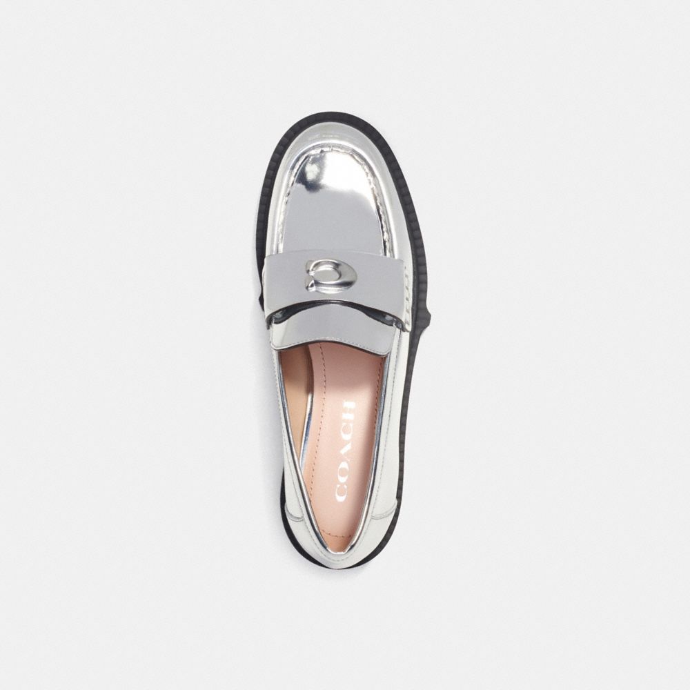 Sapatos Rasos Coach Leah Loafer In Silver Metallic Feminino Prateadas | EOHNQPZ-26