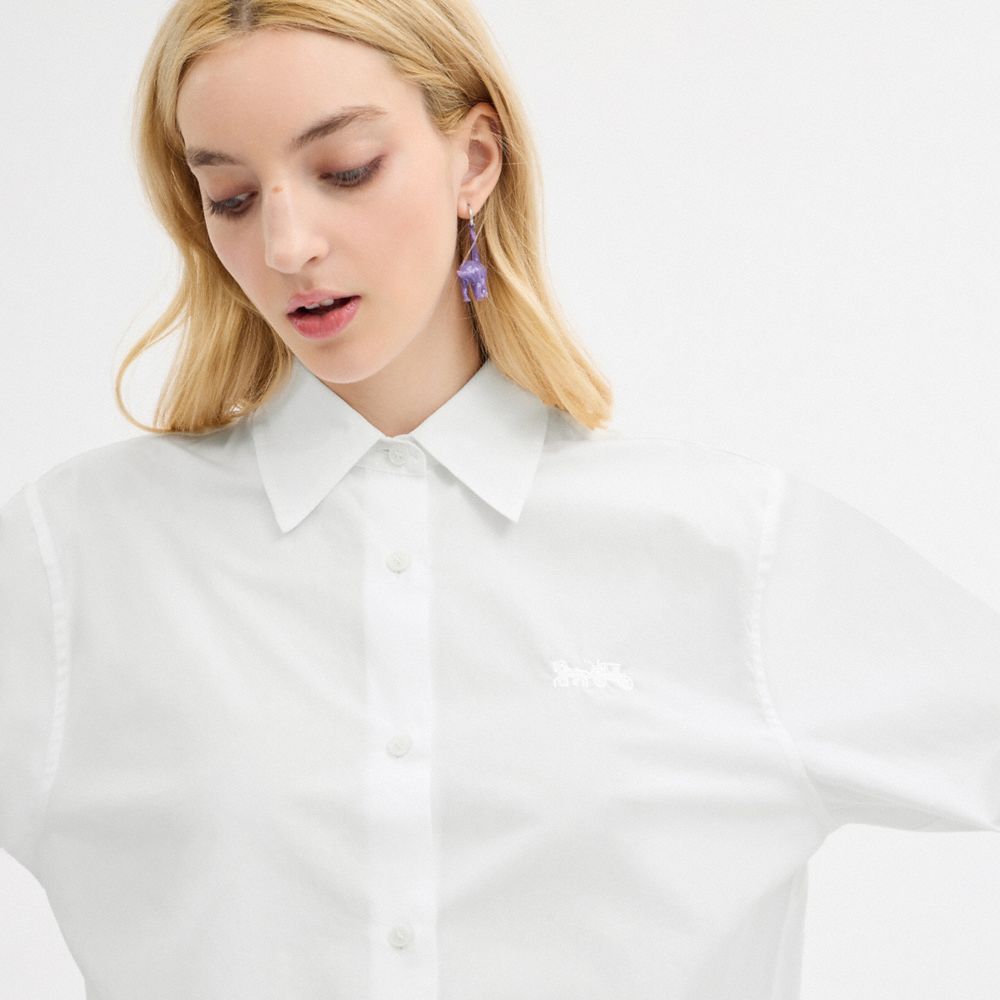 Tops Coach Cropped Button Up Shirt Feminino Branco | NSLMXYV-08