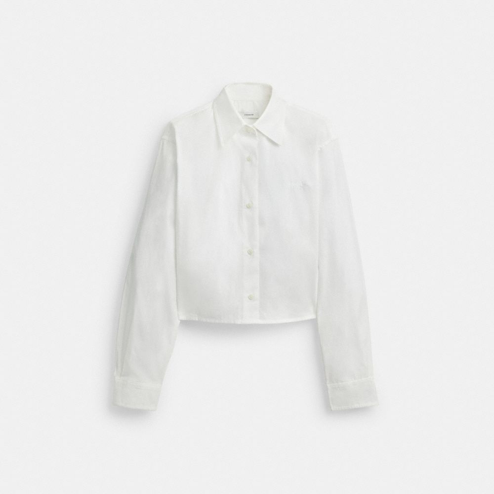 Tops Coach Cropped Button Up Shirt Feminino Branco | NSLMXYV-08