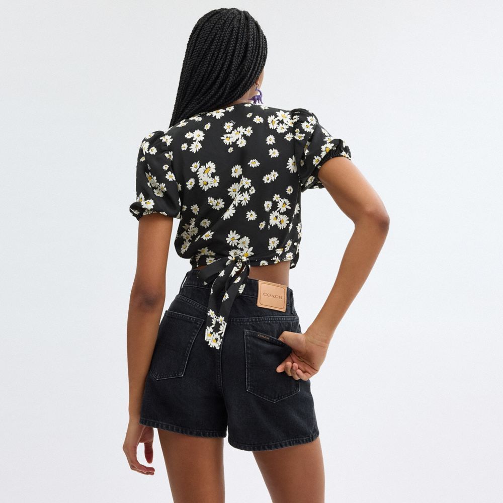 Tops Coach Floral Wrap Blouse Feminino Pretas | BFNHOUR-28