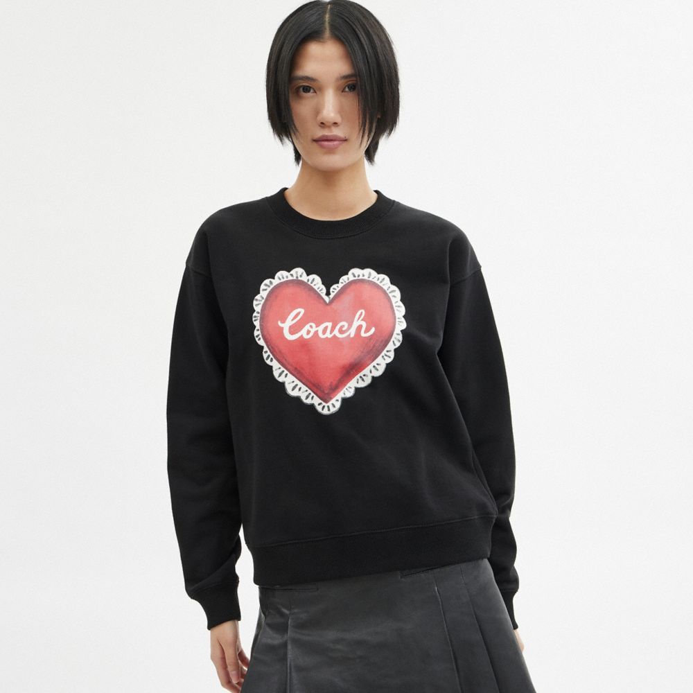 Tops Coach Heart Crewneck Sweater Feminino Pretas | HCBNMLP-67