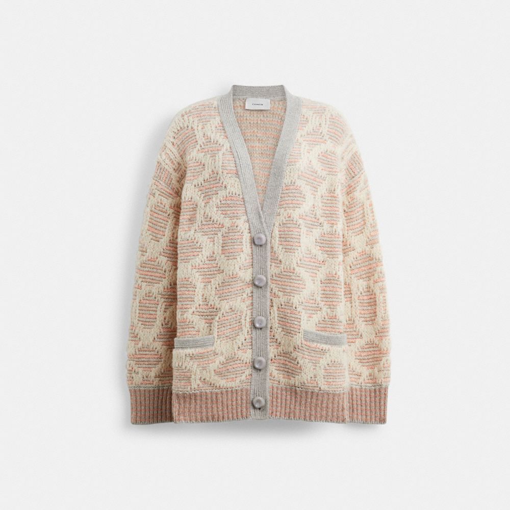 Tops Coach Long Signature Cardigan Feminino Rosa Multicoloridas | CFVXIHR-58