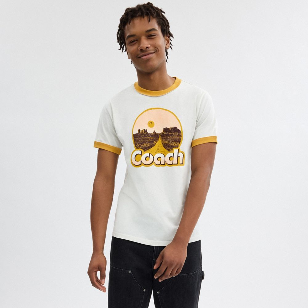 Tops Coach Roadside Ringer T Shirt Masculino Branco | MPJZFQX-62