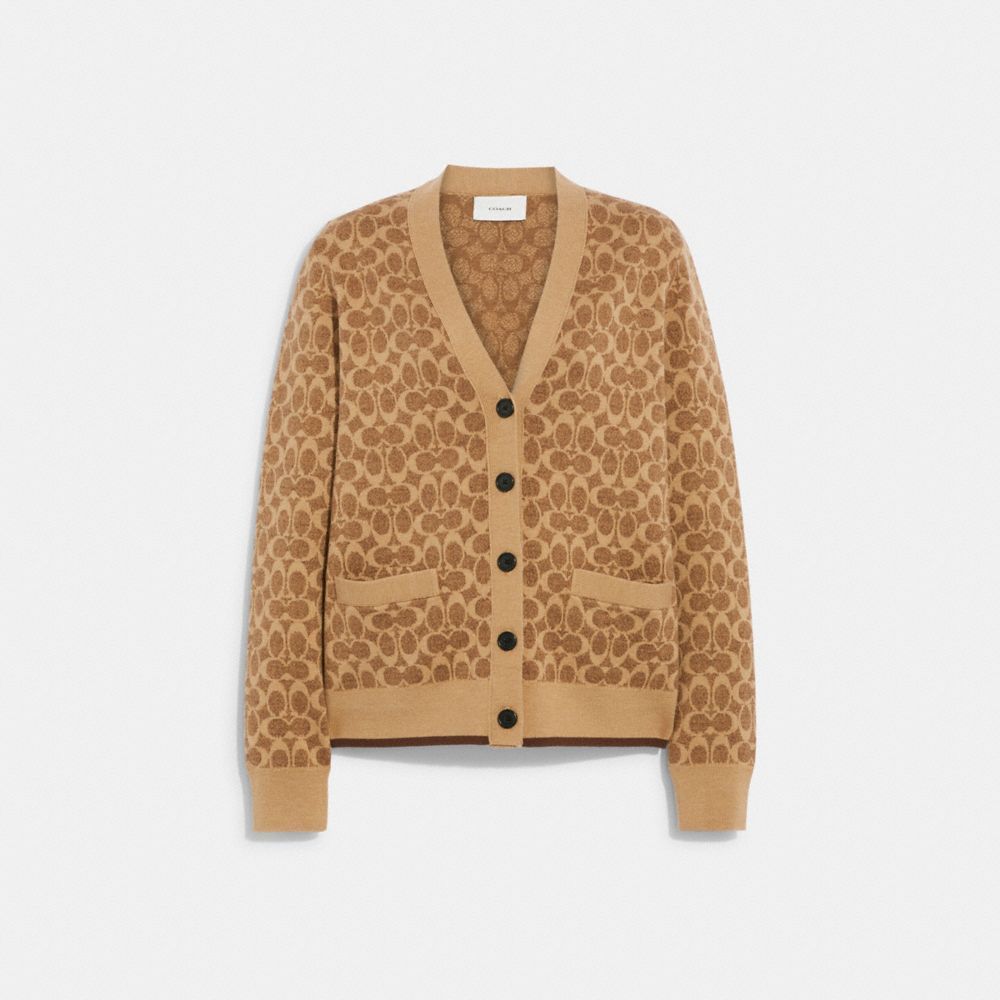 Tops Coach Signature Cardigan Feminino Marrom | CWMDAEZ-01