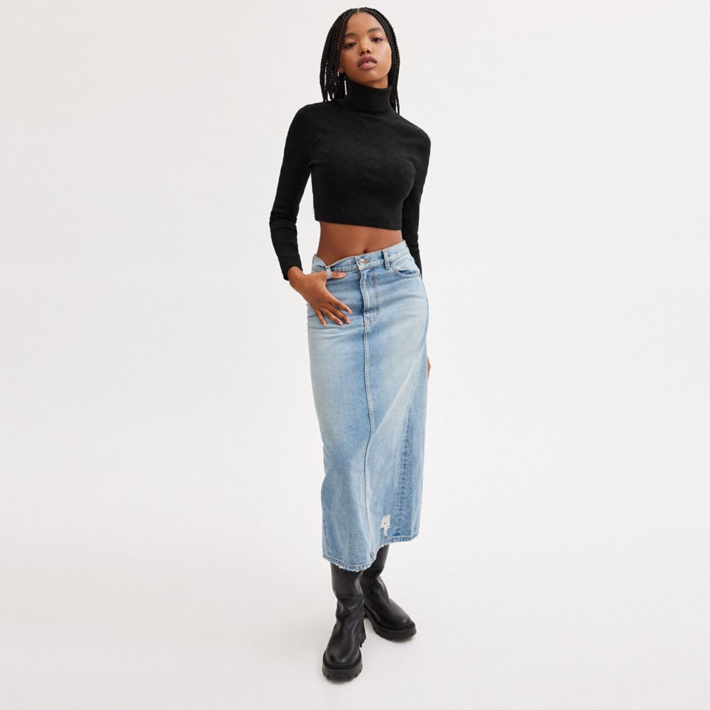 Tops Coach Signature Knit Cropped Turtleneck Feminino Pretas | ESLTQJX-59