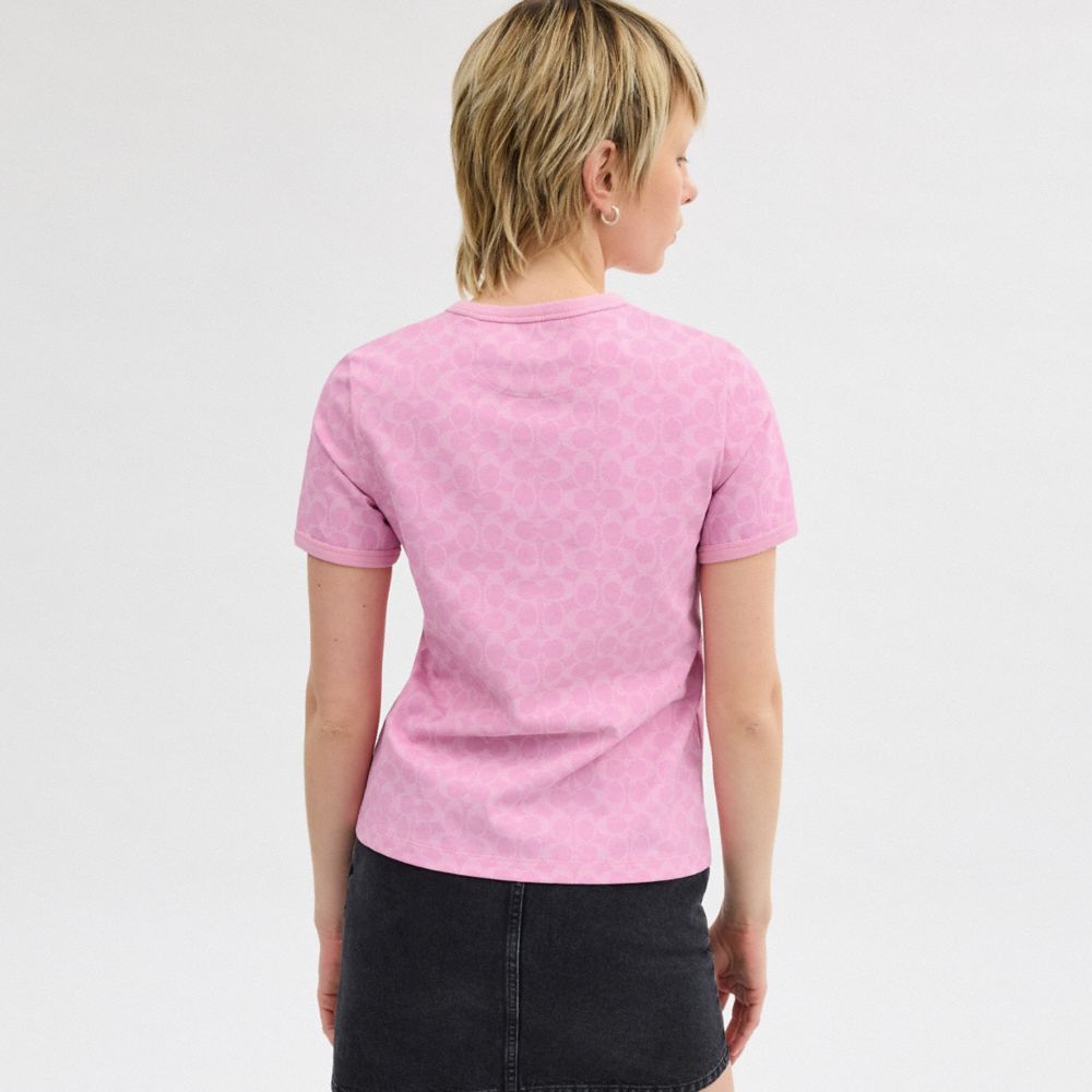 Tops Coach Signature Ringer T Shirt In Organic Cotton Feminino Rosa | ZSONHRM-91