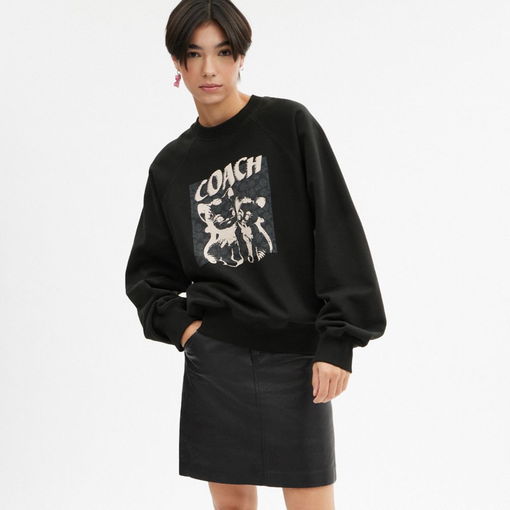 Tops Coach The Lil Nas X Drop Signature Cats Crewneck Sweatshirt Feminino Pretas | QYEOMRZ-08