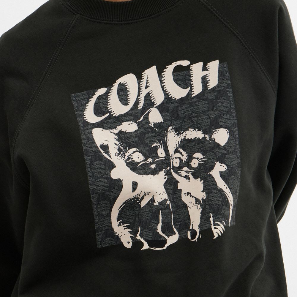 Tops Coach The Lil Nas X Drop Signature Cats Crewneck Sweatshirt Feminino Pretas | QYEOMRZ-08