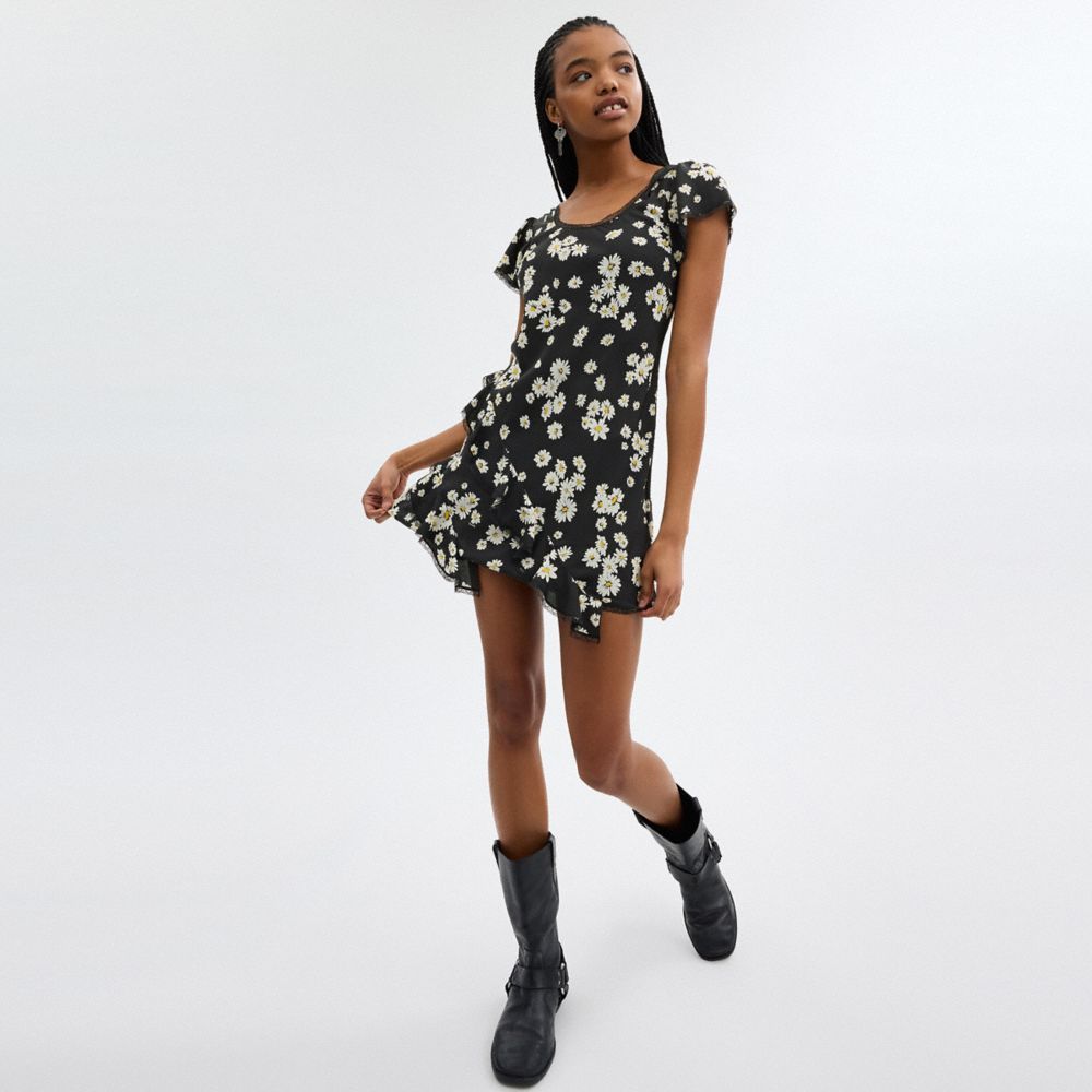 Vestido Coach Floral Mini Dress Feminino Pretas | POYAGEH-69