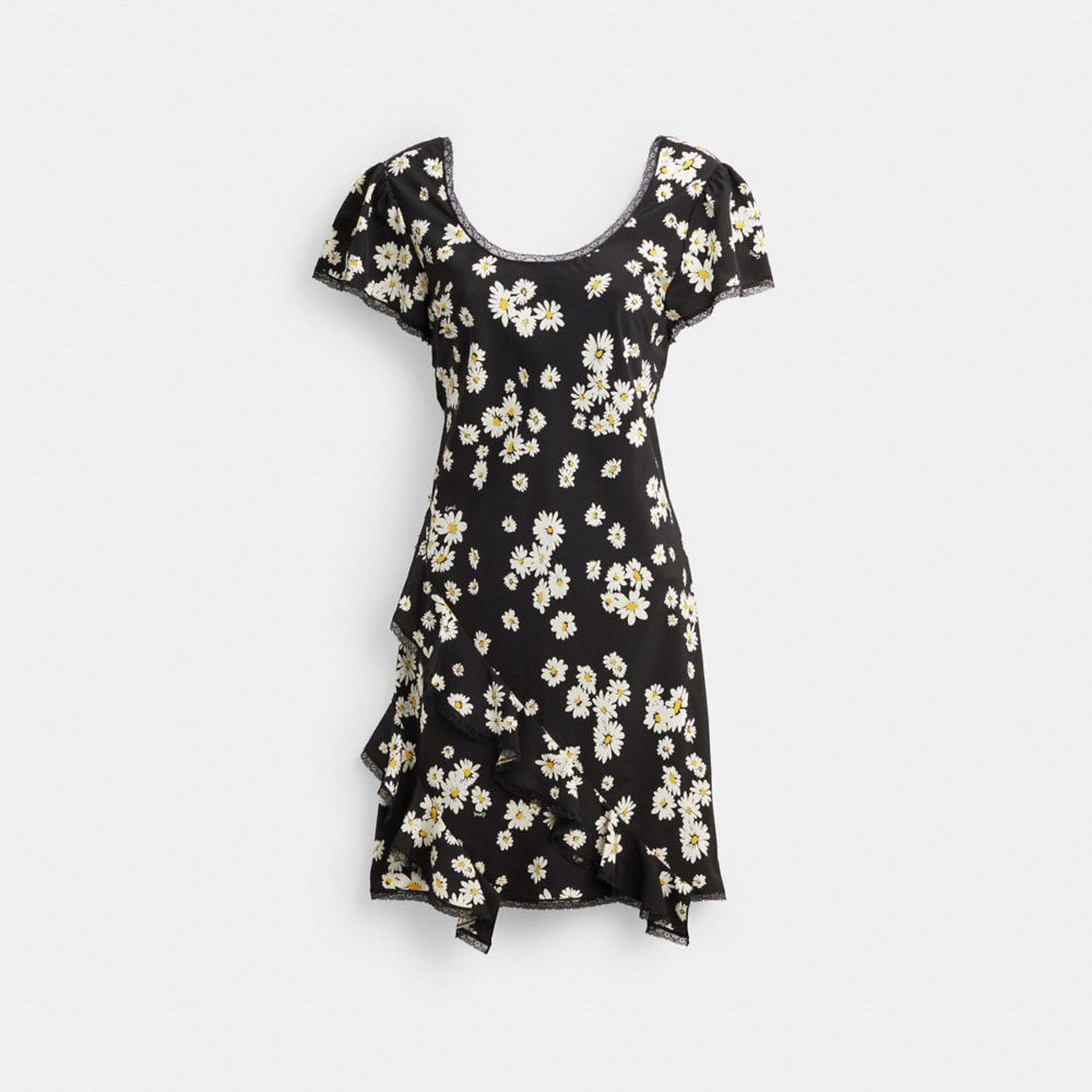 Vestido Coach Floral Mini Dress Feminino Pretas | POYAGEH-69