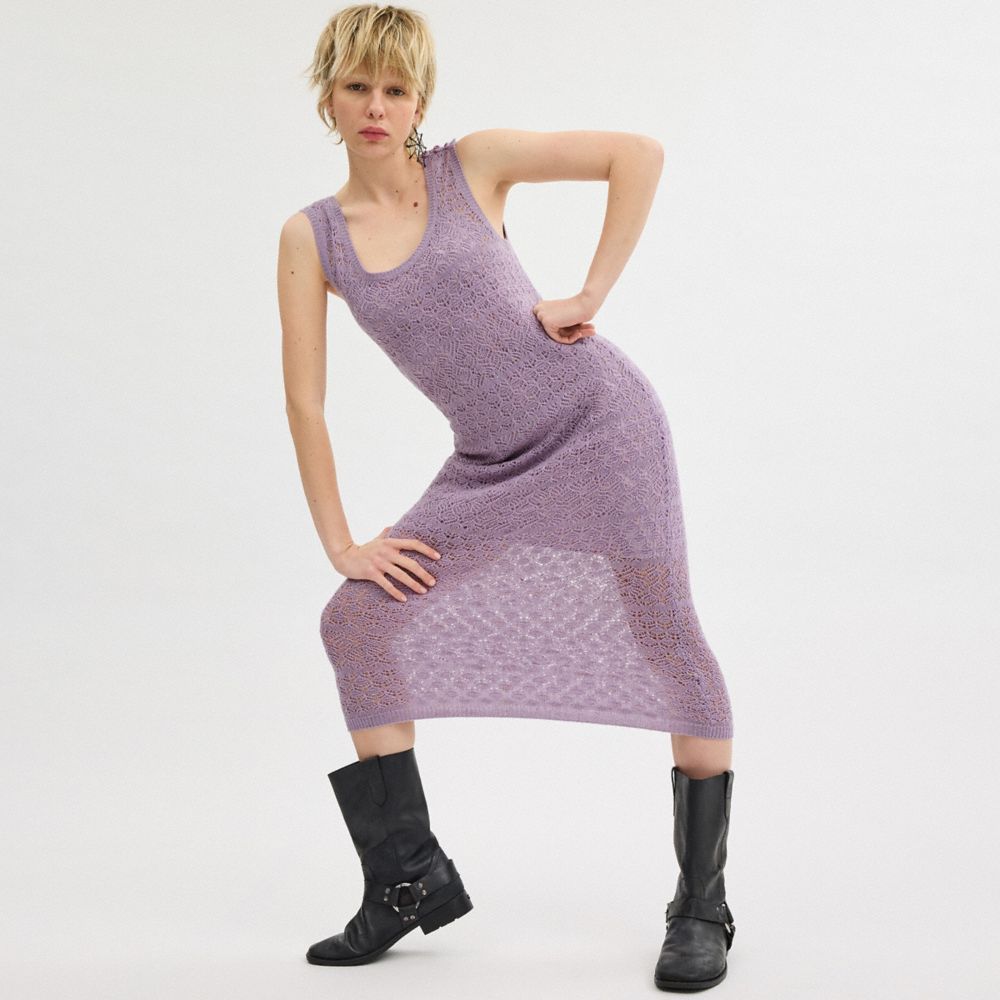 Vestido Coach Lace Knit Dress Feminino Roxo | GBFJIZX-35