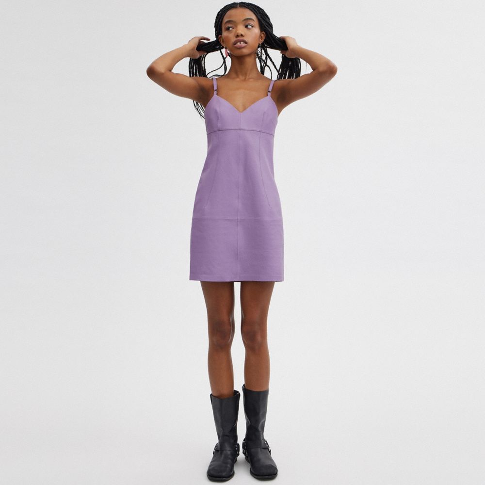 Vestido Coach Short Leather Dress Feminino Roxo | NDHWVZT-30