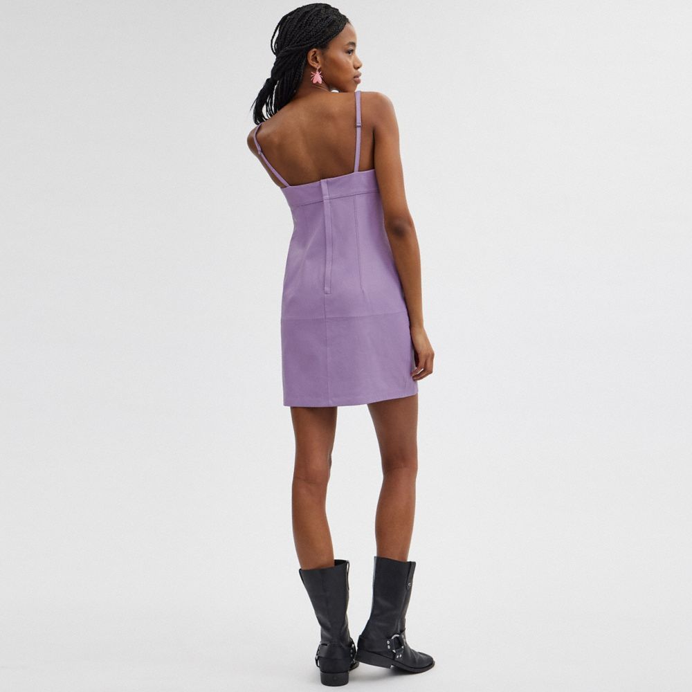 Vestido Coach Short Leather Dress Feminino Roxo | NDHWVZT-30