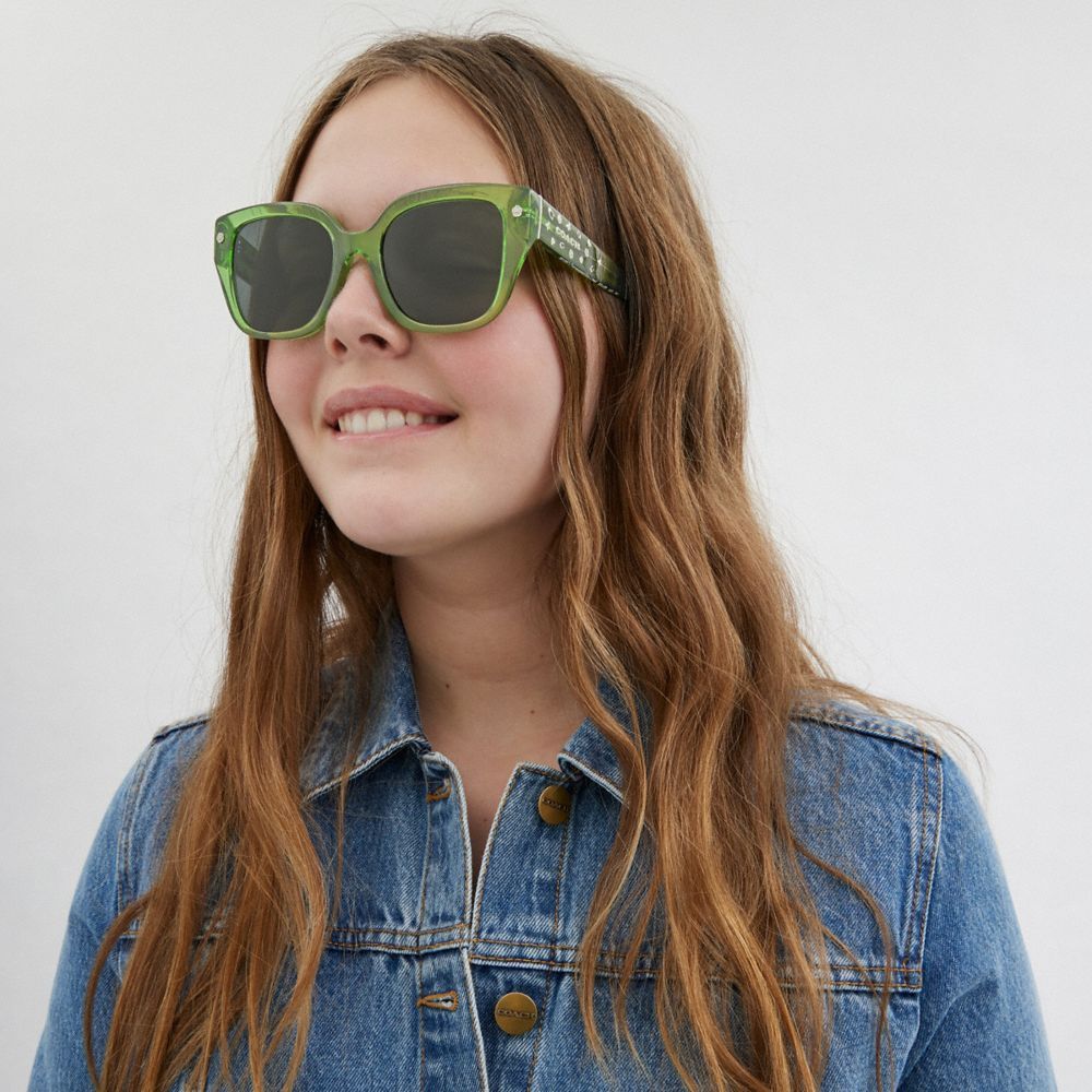 Óculos Coach Charms Oversized Square Sunglasses Feminino Verdes | FLYJZXQ-20