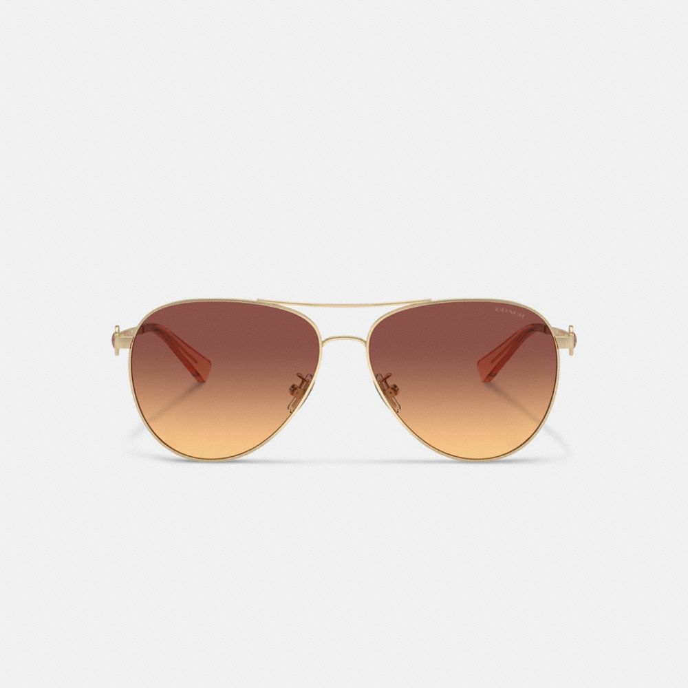 Óculos Coach Metal Aviator Sunglasses Feminino Marrom Escuro | HYFQBAT-73