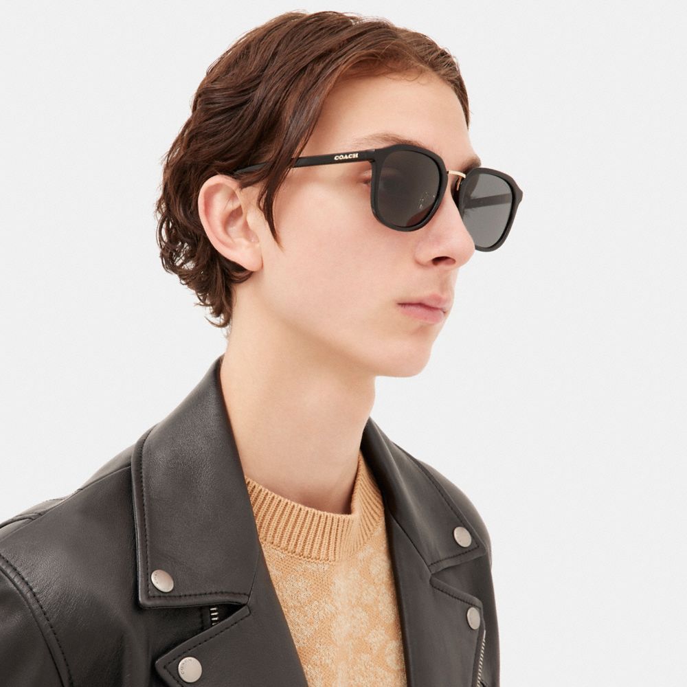 Óculos de Sol Coach Rounded Geometric Sunglasses Masculino Pretas | TMOHUCD-95